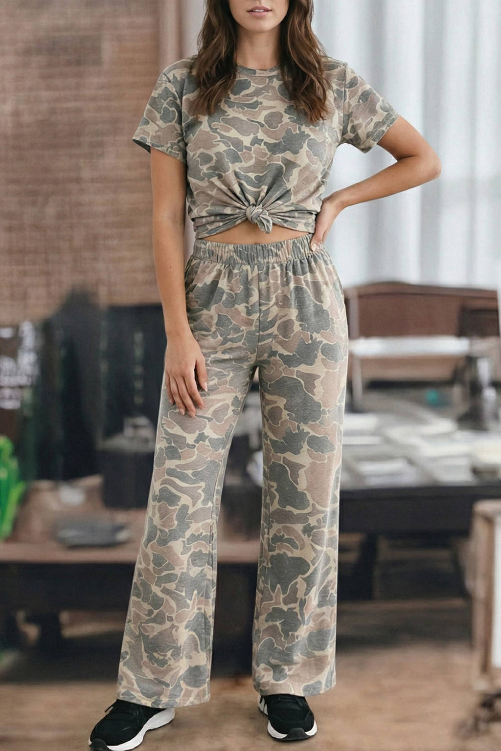 Full size Summer Camouflage Short Sleeve Tee and Pants Set: Multicolour / L