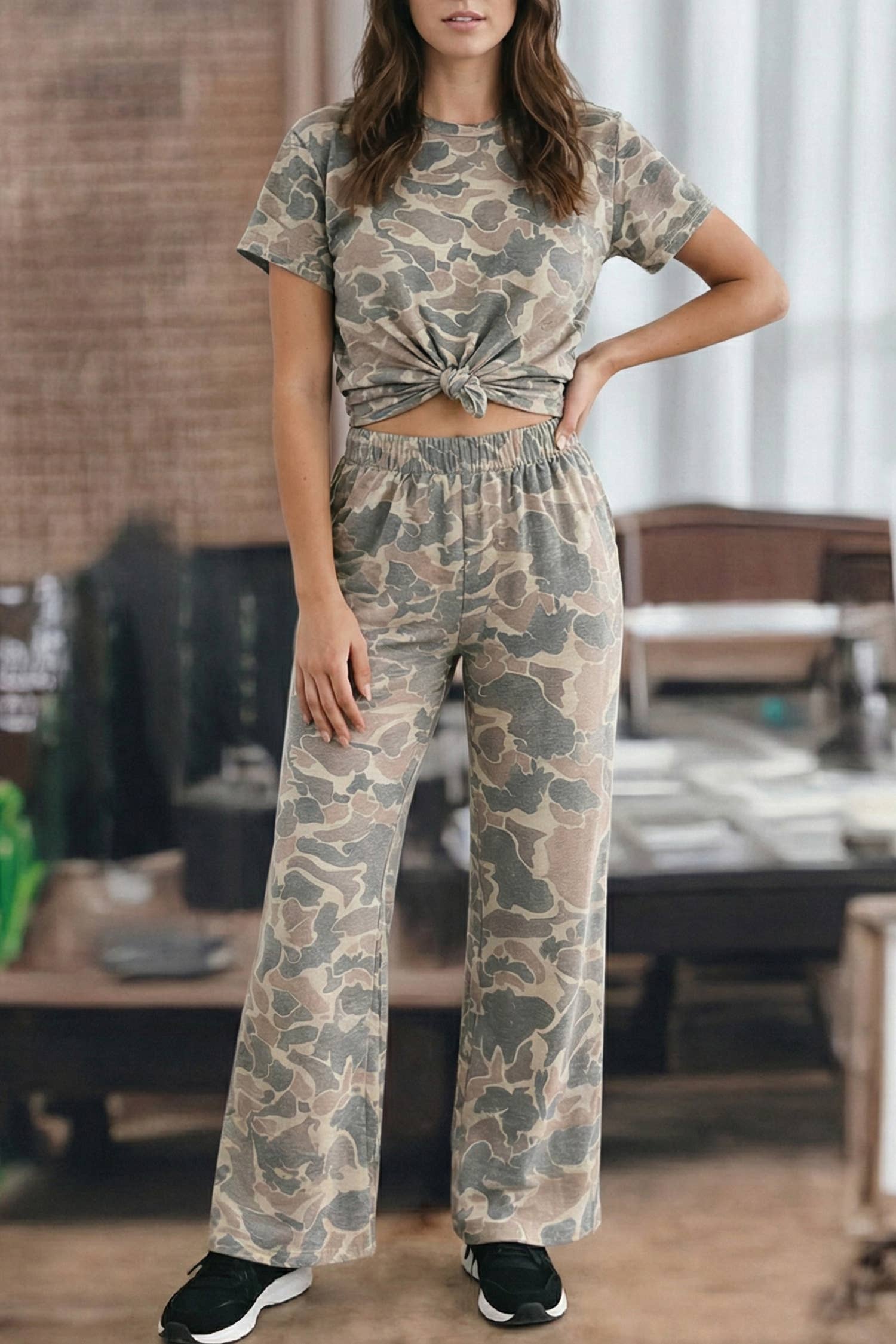 Full size Summer Camouflage Short Sleeve Tee and Pants Set: Multicolour / L