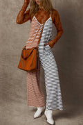 Stripe Two Tone Backless Overalls FB: Large