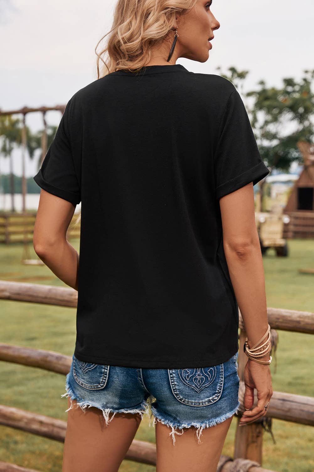 Fashion-W Western Cow Print Round Neck Casual Tee: As shown / Missy / L