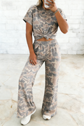 Full size Summer Camouflage Short Sleeve Tee and Pants Set: Multicolour / L