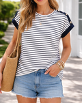 Black Stripe Button Top: Medium