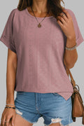 Rose Eyelet Jacquard Cuffed Top FB: Rose / Medium
